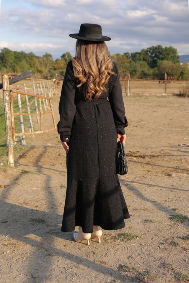 TÜVİT KUMAŞ ELBİSE SİYAH