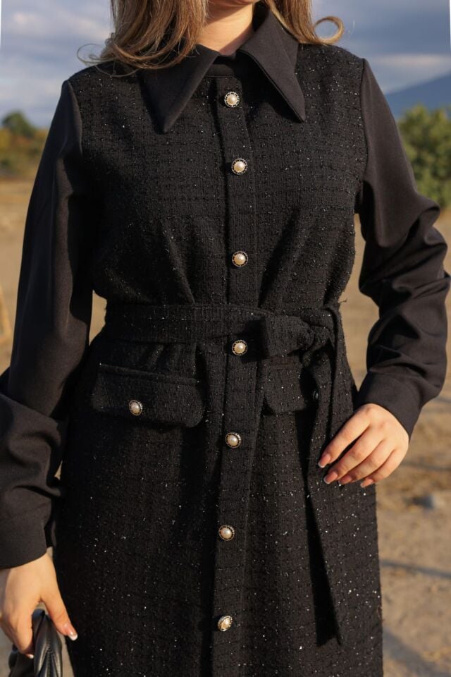 TÜVİT KUMAŞ ELBİSE SİYAH