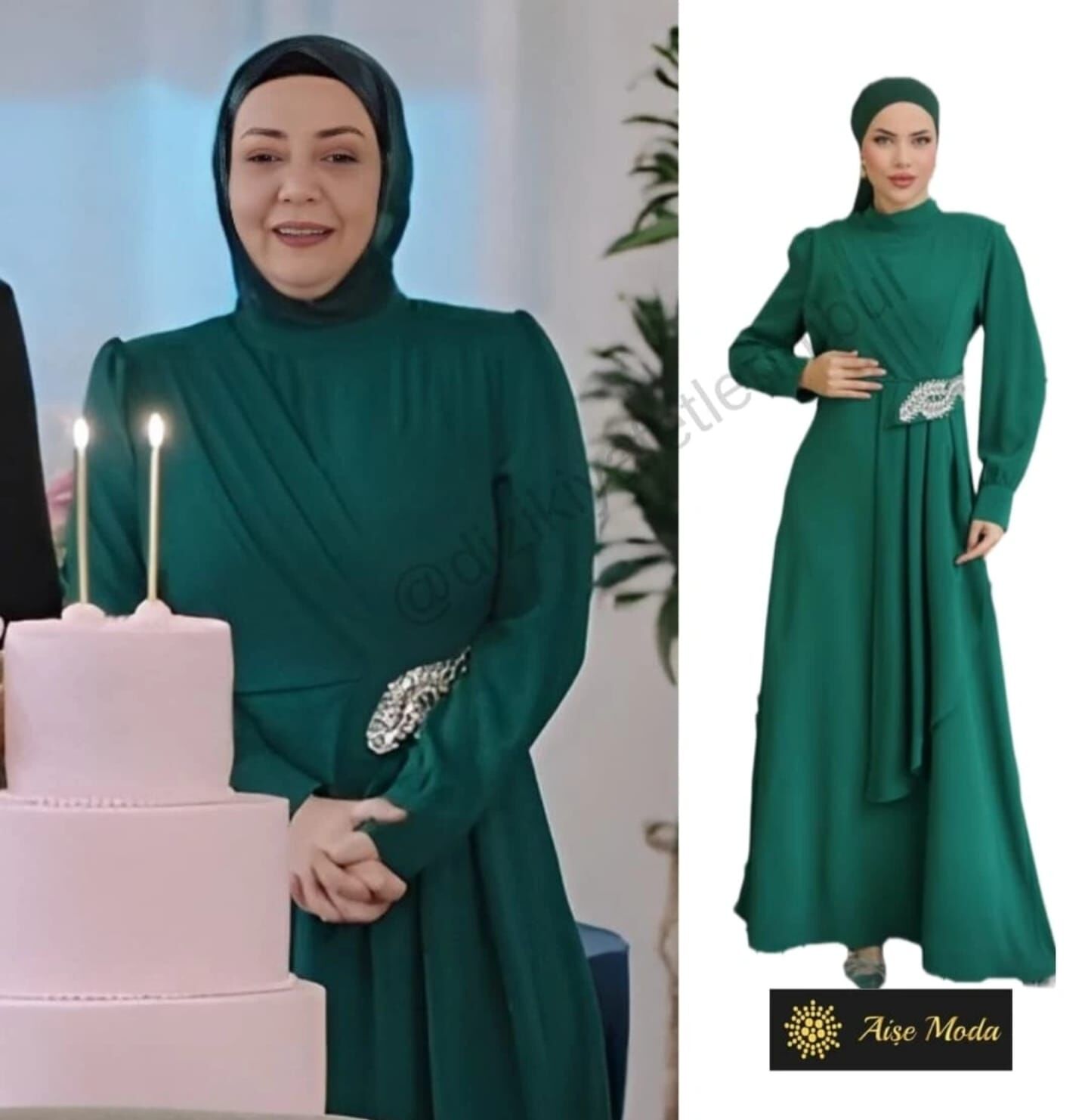 BELİ TAŞ DETAYLI  ELBİSE YEŞİL