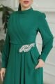 BELİ TAŞ DETAYLI  ELBİSE YEŞİL