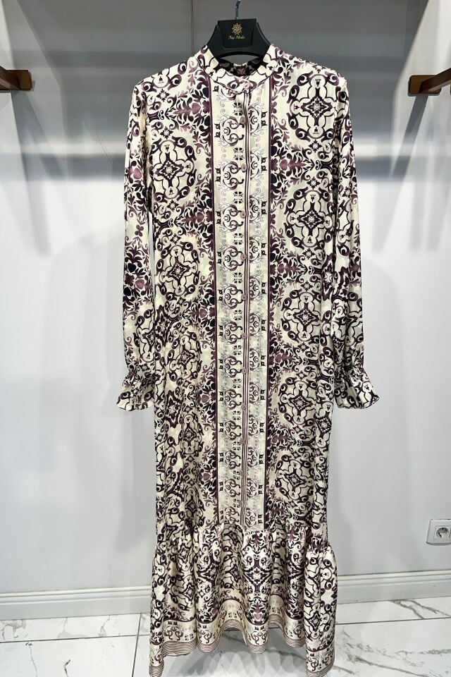 ETNİK DESEN ELBİSE BORDO