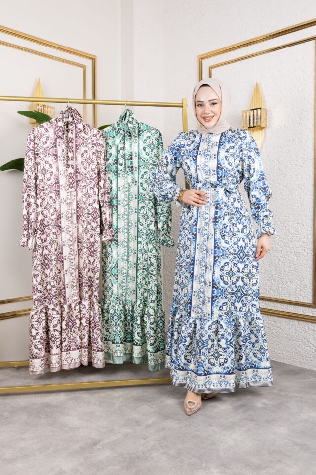 ETNİK DESEN ELBİSE YEŞİL