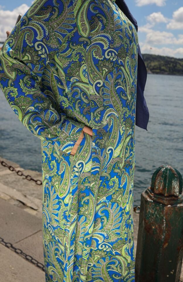 DUBAİ  VİSKON GÖMLEK ELBİSE SAKS YEŞİL