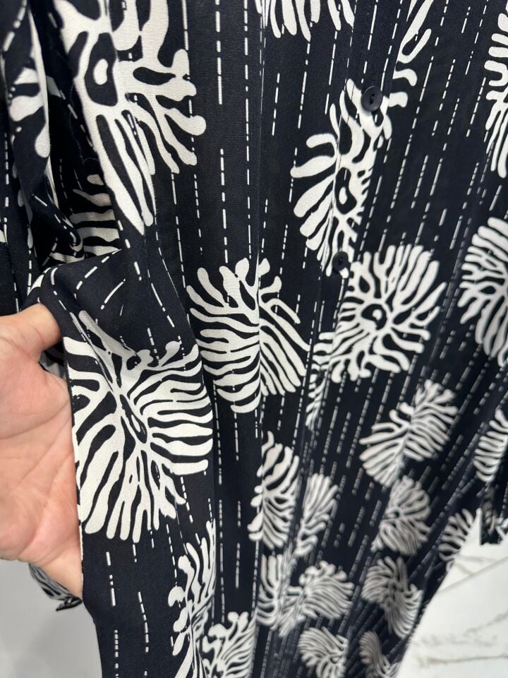 DUBAİ  VİSKON GÖMLEK ELBİSE SİYAH BEYAZ