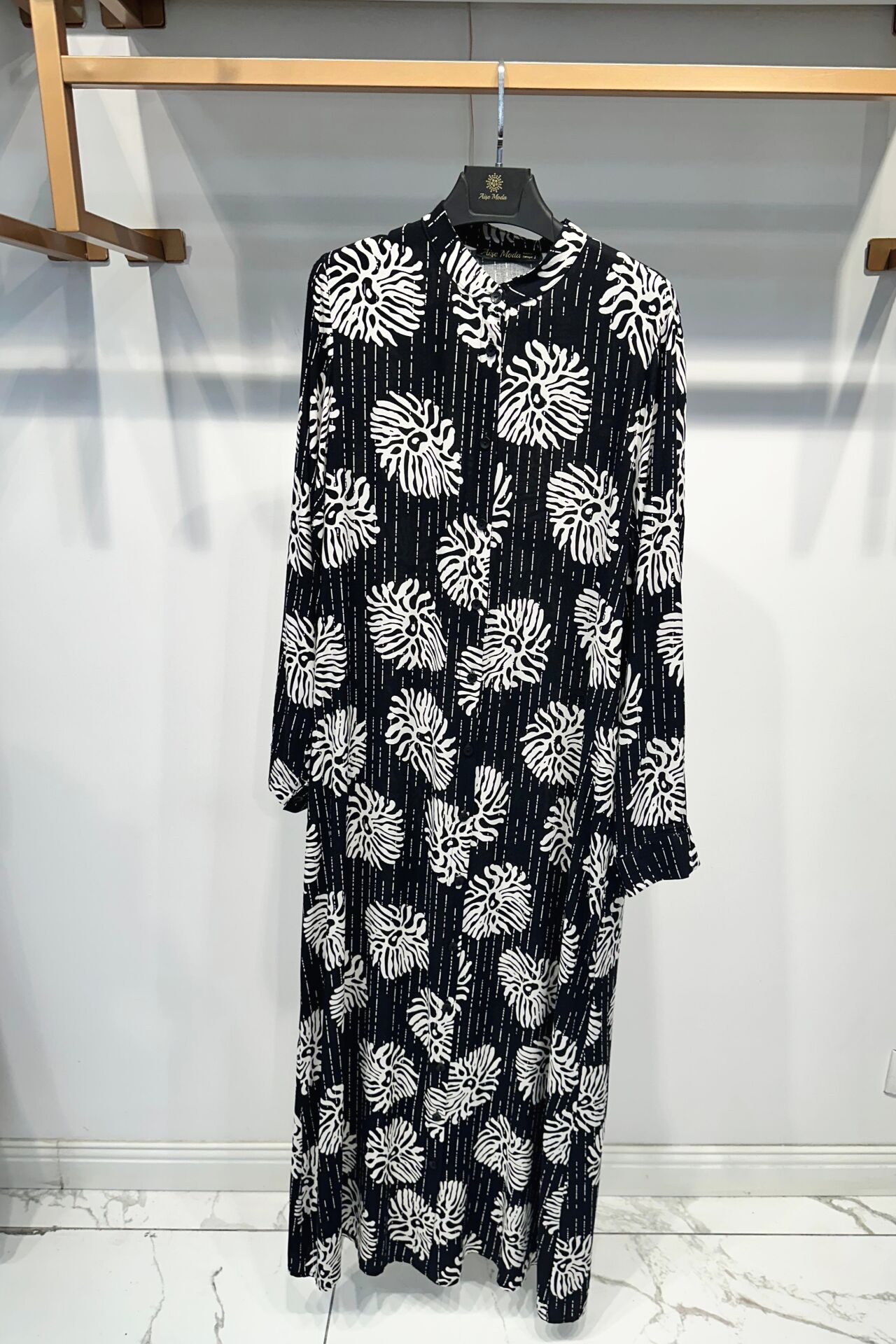 DUBAİ  VİSKON GÖMLEK ELBİSE SİYAH BEYAZ