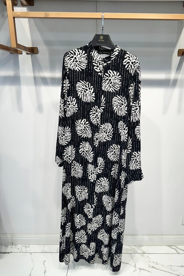 DUBAİ  VİSKON GÖMLEK ELBİSE SİYAH BEYAZ